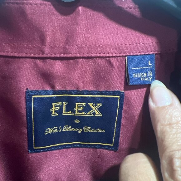 Flex Button-Up Mens Dress Shirt  Wine Size L Italy - Picture 4 of 9